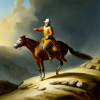 Une souris à cheval sur une scène de montagne, peinture de Rembrandt